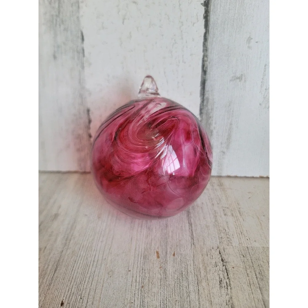 Maroon swirl art glass ball ornament vintage Xmas unique home decor figure